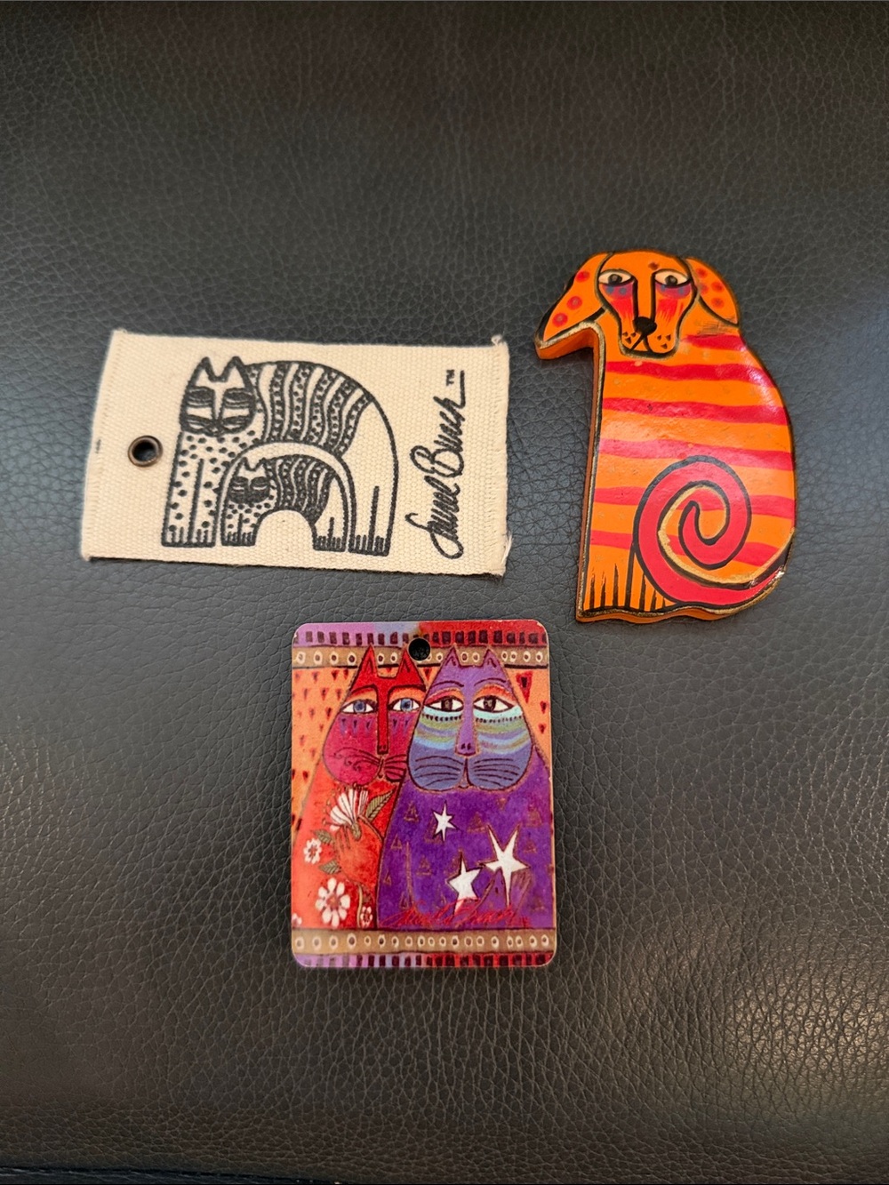 Laurel Burch Orange and Purple Striped Cat Magnet Set